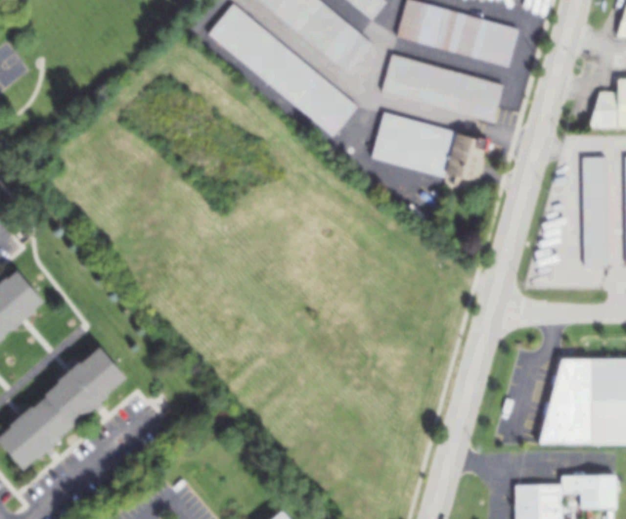 Aerial view of the Redline Motor Condos lot on Teckler Blvd, Crystal Lake